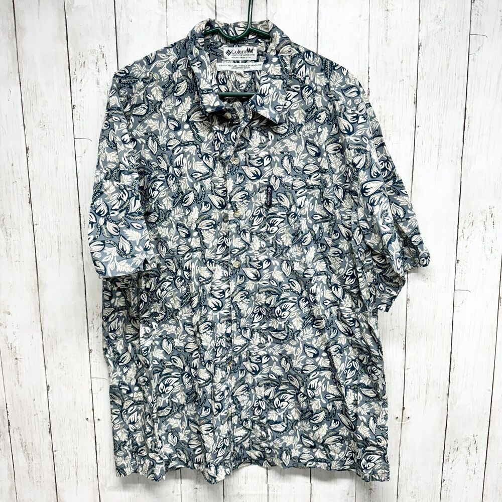 Vintage Columbia Button Up‎ Men's XL Tropical Abstract Fish Pattern Short Sleeve